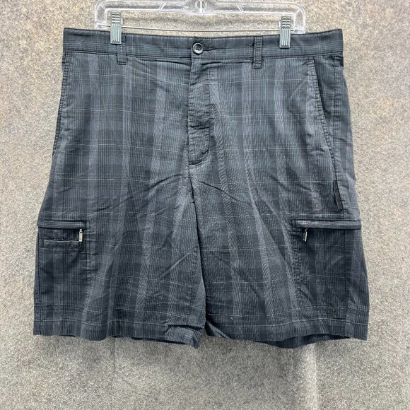 Greg Norman Shorts Mens 34 Gray Plaid Cotton Cargo Golf Tasso Elba Performance - Picture 1 of 10